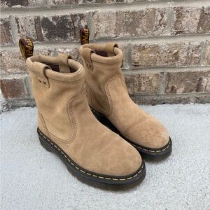 Dr. Martens Light Brown Anistone Lo Suede Biker Boots Unisex